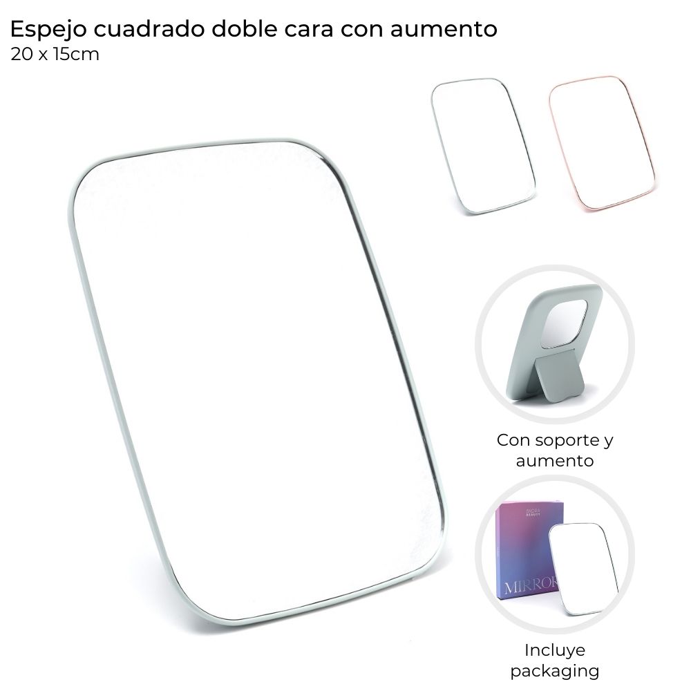Espejo Cuadrado Doble Cara con Aumento y Base 20cm x 15cm 39011